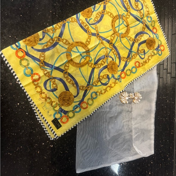 Celine Accessories - Celine Designer Yellow and Blue Scarf